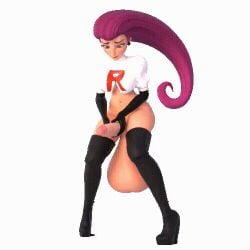 1futa 3d animated big_penis breasts erection futa_only futanari gif huge_balls jessie_(pokemon) long_hair masturbation oversized_balls pokemon purple_hair shocking_(artist) solo standing thighhighs thighs two-handed_masturbation