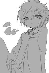 1boy bottomless male_focus masturbation monochrome necktie ootorii_bisetsu original penis solo trap