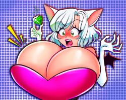 beeronica blush breast_expansion breasts bursting_breasts cleavage embarrassed huge_breasts humanized rouge_the_bat sonic_(series) sonic_the_hedgehog_(series) surprised veronicaandjelly