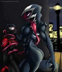 1boy 1girls abs ass athletic athletic_female big_ass big_breasts bound deiviz femdom fit fit_female gwen_stacy gwen_stacy_(spider-verse) gwenom imminent_sex living_clothes marvel mask masked masked_female miles_morales muscle muscular_arms muscular_ass muscular_back muscular_female muscular_male muscular_thighs six_pack spider-gwen spider-man:_across_the_spider-verse spider-man:_into_the_spider-verse spider-man_(series) superhero superhero_costume superheroine sweat symbiote tacticoolmofo tall_female taller_female taller_girl venom_(marvel)