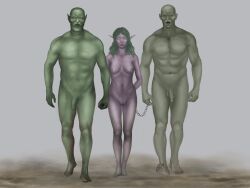 1girls 2boys arms_behind_back bdrew blizzard_entertainment captured defeated defeated_heroine green_hair green_skin horde_domination night_elf nude orc orc_male orced purple_skin pussy restrained tyrande_whisperwind warcraft world_of_warcraft