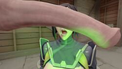 3d 3d_(artwork) 3d_model black_hair exposed_breasts green_eyes horse horse_penis horsecock humiliated humiliation latex_suit open_mouth ranch sfm valorant viper_(valorant) zoophilia