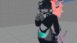 1boy 1girls anthro blush erection female female_focus humanoid humanoid_penis male penis sabrean straight thigh_sex tongue tongue_out vrchat