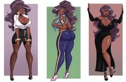 1girls aeolus06 ass black_dress bracelet breasts cleavage clothing curvy dark-skinned_female dark_skin dat_ass dress earrings elf female female_only freckles glasses heels high_heels huge_ass huge_breasts jewelry large_breasts legwear lipstick long_hair looking_at_viewer looking_back miniskirt mp3_player necklace office_lady one_eye_closed original pencil_skirt pinup pointy_ears purple_eyes purple_hair red_lipstick shiny shiny_hair shiny_skin smile solo sports_bra sweatpants thick_thighs thighhighs thighs tight_clothing vanessa_(live_for_the_funk) wink workout yoga_pants