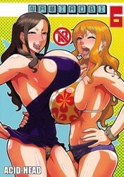 acid_head curvy female female_only gigantic_breasts nami nico_robin one_piece post-timeskip tongue_out voluptuous wide_hips yuri