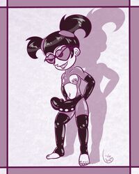 2016 bodysuit digital_media_(artwork) dominatrix female female_only glasses latex latexity lipstick nickelodeon nipple_piercing rubber solo straight_hair strap-on the_fairly_oddparents tootie twintails