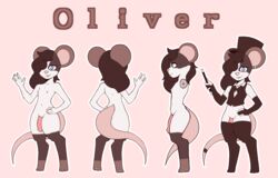 1boy 2018 anthro astroblush ear_piercing femboy furry girly highres looking_at_viewer magician male male_only mammal model_sheet mouse nipples nude oliver penis piercing rodent simple_background smile solo standing thighhighs