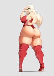 1futa ass bimbo biting_lip blonde_hair blue_eyes breasts donaught erect_nipples fajji from_behind full_body futa_only futanari glasses high_heel_boots high_heels huge_ass hyper hyper_breasts leotard lips long_hair looking_at_viewer looking_back nipple_bulge nipples original overweight overweight_futanari panties salute solo thick_thighs thigh_boots thighhighs thong_leotard