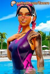 1girls 3d adorable ai_assisted ai_generated anime anime_style beach_jules black_hair blue_eyes cute earring epic_games execro eyewear_on_head fortnite fortnite:_battle_royale freckles half-closed_eyes hand_on_own_chest hi_res highres in_water jules_(fortnite) light_blue_eyes long_hair looking_at_viewer medium_breasts nose_ring novelai one-piece_swimsuit outdoors partially_submerged patreon pink_hair pool smile smirk smug soft_breasts solo solo_female standing sunglasses swimsuit tan_lines tanned tanned_female tatoos twintails uncensored watermark wet