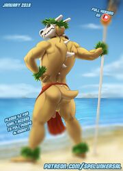 1boy 2018 advertisement anthro ass balls beach clothing cubone english_text fire flaccid humanoid_penis loincloth looking_at_viewer looking_back male male_only mostly_nude muscular nintendo orange_eyes original_character outside pecs penis poi_dancer pokémon_(species) pokemon pokemon_(species) presenting presenting_hindquarters sand sea seaside skull smile solo spelunker_sal standing straight_hair text url video_games water watermark