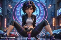 1girls ai_generated big_hero_6 big_hero_6:_the_series black_gloves black_hair black_jacket breasts brown_eyes car dildo dildo_in_pussy dildo_insertion dildo_riding female female_masturbation fingerless_gloves gloves gogo_tomago hi_res jacket lips looking_at_viewer m_legs marvel marvel_comics masturbation medium_breasts midriff motor_vehicle navel object_insertion open_clothes open_mouth outdoors pants progenarts purple_dildo purple_hair pussy riding_dildo road sex_toy short_hair solo spread_legs squatting squatting_on_dildo street textured_dildo torn_clothes uncensored vaginal_insertion vaginal_masturbation vaginal_object_insertion vaginal_penetration watermark web_address