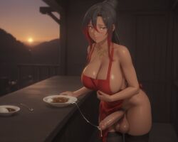 1futa :p ai_generated apron balls bare_shoulders black_hair black_thighhighs blurry blurry_background breasts cleavage cum cum_in_container cum_on_penis cum_string curry curry_rice dark-skinned_futa dark_skin erection female female_pubic_hair food futa_only futanari gradient_hair hair_between_eyes half-erect holding_spoon huge_cock huge_testicles intersex jewelry kono_subarashii_sekai_ni_shukufuku_wo! large_breasts large_penis large_testicles long_hair looking_at_viewer multicolored_hair naked_apron nearly_naked_apron necklace penis plate ponytail pubic_hair purple_eyes red_apron red_hair rice sideboob smile solo spoon streaked_hair sunset sylvia_(konosuba) testicles thighhighs tongue tongue_out twilight two-tone_hair twoderrick uncensored veins veiny_penis