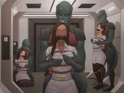 abducted abduction alien alien_abduction bondage bound female femsub fully_clothed gag gagged multiple_females multiple_girls multiple_subs mumuffet png rope slave slave_girl slave_raid tape tape_gag this_is_your_life_now uniform