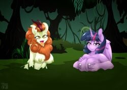 2018 absurd_res alicorn anthro anthrofied areola aroused asian_mythology autumn_blaze_(mlp) big_breasts bite biting_lip blue_hair breasts chinese_mythology digital_media_(artwork) dragon duo east_asian_mythology equid equine eyelashes feathered_wings feathers female friendship_is_magic hasbro hi_res holding_breast horn kirin looking_at_viewer mammal masturbation mud my_little_pony mythological_creature mythological_equine mythological_scalie mythology nipples nude open_mouth orange_hair partially_submerged purple_body purple_eyes quicksand scalie swamp tan_body tatemil tongue tongue_out twilight_sparkle_(mlp) wings yellow_eyes