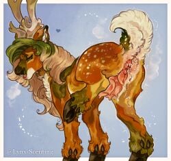anal animal_genitalia animal_pussy animal_vulva anus bodily_fluids canine_genitalia canine_pussy canine_vulva crotch crotchboobs cum cum_in_ass cum_inside deer female feral genital_fluids genitals hi_res hooves lynx_scenting mammal multi_breast multi_nipple new_world_deer pussy raised_tail rear_view reindeer solo tail teats udders