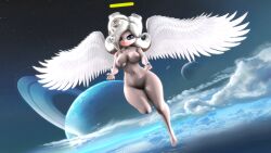 1girls 3d 3d_(artwork) angel angel_wings areolae arms_open barefoot breasts completely_nude completely_nude_female female female_only full_body lusty_sfm naked naked_female nintendo nipples nude nude_female octoling octoling_girl pussy solo solo_female space splatoon splatoon_(series) tentacle tentacle_hair thighs white_hair wing wings