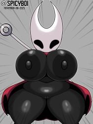 1girls 2d 2d_(artwork) 2d_artwork anthro areola areolae arthropod artist_name artist_website big_areola black_skin breasts cape cape_only chubby cloak cloak_only dated female female_only functionally_nude hollow_knight hollow_knight:_silksong hollow_knight_(franchise) hornet_(hollow_knight) huge_breasts insects looking_at_viewer mostly_nude needle nipples no_bra no_panties pussy red_cape shiny_skin shortstack silksong simple_background spicyboi sword team_cherry thick_thighs thighs tits twitter_username voluptuous weapon wide_hips