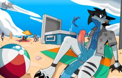anthro avian ball balls beach beach_ball bird blue_body boxer_briefs breasts clothing cloud dragon ear_piercing ear_ring eyewear female fish genitals hi_res horn inflatable male male/female marine markings multi_genitalia multi_penis mythological_creature mythological_scalie mythology npc nude nude_beach penis phunter phunter15 piercing pussy reptile ring_piercing scalie shark shell sky solo spots spotted_body sunglasses tail underwear vulva white_body