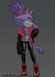 1girls anthro artist_signature bare_shoulders bell_collar black_nails blaze_the_cat breasts cat_ears cat_tail female fingerless_gloves fishnet_topwear forehead_jewel furry jacket lollipop multicolored_fur napalm_express navel nipple_pasties nipple_tape oversized_clothes ponytail purple_fur revealing_clothes scantily_clad skin_tight small_breasts solo sonic_(series) sonic_the_hedgehog_(series) source_request tagme tape_pasties taped_nipples white_fur x_pasties