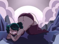 ass ass_up bare_shoulders bikini eclipsa_butterfly green_hair huge_ass looking_at_viewer moonlight pink_eyes pinup posing short_hair small_breasts star_vs_the_forces_of_evil stockings superspoe tagme thick_thighs voluptuous wide_hips