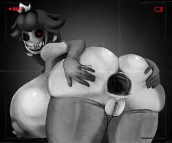 anus ass_focus breasts brown_hair crabtopus creepypasta crown five_nights_at_wario's five_nights_at_wario's:_origins gaping_anus gloves horror house_of_horrorbrews monochrome nightmare_waifu princess_peach pussy red_eyes stockings virus_peach virus_peach_(fnaw:o)