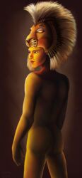 akera_wan ass balls bodypaint disney human male male_only mask mask_on_head musical nude simba simple_background the_lion_king