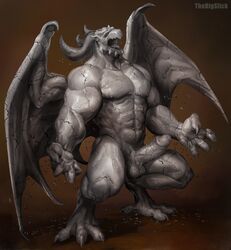 2018 abs anthro areola balls barazoku barefoot bat_wings biceps big_biceps big_feet breath_of_fire brown_background claws closed_eyes creature demon demon_wings dragon dragon_horns erection full_body gargoyle garr_(breath_of_fire) horn horror humanoid_penis male male_only manly membranous_wings monster muscles muscular muscular_male muscular_thighs navel nipples nude open_mouth pecs penis pointy_ears scalie scary screaming sharp_claws solo standing statue stone stone_creature stone_skin thebigslick thick_penis thick_thighs toe_claws tongue triceps vein veiny_penis video_games wings