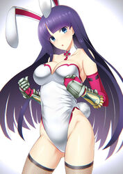 1girls ass_visible_through_thighs big_breasts blue_eyes bunny_ears bunny_tail bunnysuit collar emanon123_(artist) fate/grand_order fate_(series) female female_only fishnets folded_ears gauntlets long_hair looking_at_viewer purple_hair saint_martha skin_tight tagme thick_thighs