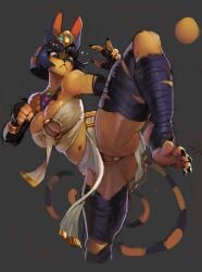2025 5_fingers 5_toes accessory animal_crossing ankha ankha_(animal_crossing) anthro ass bandeau big_breasts biped black_clothing black_gloves black_handwear blue_eyes blue_hair blue_tail bob_cut bottomwear breasts brown_nose camel_toe claws closed_smile clothed clothed_anthro clothed_female clothing digital_media_(artwork) domestic_cat egyptian feet felid feline felis female female_anthro finger_claws fingerless_gloves fingers genital_outline glistening glistening_eyes gloves hair handwear hi_res leg_wraps mammal markings midriff mouth_closed multicolored_tail navel nintendo pajamamcham pose pupils red_inner_ear simple_background slit_pupils smile solo striped_markings striped_tail stripes tail tail_markings toe_claws toes topwear underwear uraeus vulva_outline white_bandeau white_bottomwear white_clothing white_topwear wraps yellow_tail