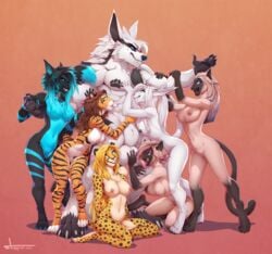 2018 abs alex_marx alexthecatte amber_eyes animal_genitalia ball_fondling balls big_balls black_fur black_nipples blonde_hair blue_eyes blue_fur blue_nipples breasts brown_hair canine cheetah claws collaboration feline female fur furry group hair harem hi_res kisha kisharra kneeling larger_male long_hair male mammal mihari muscular muscular_male nipples nude pawpads pink_hair pink_nose pussy saber-toothed_cat scar sheath siamese size_difference smile snowier standing stoopix styx_(jelomaus) tan_fur teeth tiger toe_claws tongue white_balls white_fur white_hair wolf