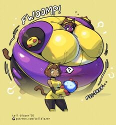 ? blueberry_inflation cat_ears cat_tail catgirl fwoomp gameoverse inflation kit_(gameoverse) kit_bodega no_visible_genitalia p-balloon spherical_inflation sunken_head tail-blazer torn_tights