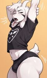 1boy ai_generated anthro asriel_dreemurr asriel_dreemurr_(god_form) big_ass big_ass_(male) big_ass_cheeks big_booty big_butt big_butt_(male) big_butt_cheeks black_briefs black_underwear briefs bulge clothed clothing fat_ass from_side furry gay hi_res high_resolution highres huge_ass huge_butt kovasfox male solo stretching thick_thighs undertale undertale_(series) underwear wide_hipped_anthro wide_hipped_male wide_hips yawn yawning