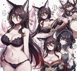 ... 2girls animal_ear_fluff animal_ears aqua_dress aqua_eyes bare_shoulders black_bra black_dress black_hair black_panties blush bow bow_panties bra breasts brown_hair chibi chinese_clothes cleavage commentary cowboy_shot dress fox_ears fox_girl fox_tail fugue_(honkai:_star_rail) green_eyes hanfu highres honkai:_star_rail honkai_(series) jewelry large_breasts long_hair multiple_girls multiple_tails multiple_views navel necklace panties pearl_necklace revision ruan_mei_(honkai:_star_rail) speech_bubble spoken_blush spoken_ellipsis stomach tail thighs tingyun_(honkai:_star_rail) underwear usa_(usagi_minku) white_background yuri