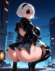 1girls 2b_(nier:automata) ai_generated alternate_breast_size ass back_cutout balecxi black_blindfold black_dress black_footwear black_gloves black_hairband black_thighhighs blindfold blush boots breasts building closed_mouth clothing clothing_cutout covered_eyes curvaceous curvaceous_female curvaceous_figure curvy curvy_figure dress eyewear feather-trimmed_sleeves feather_trim female female_focus female_only footwear from_behind gloves hairband headwear heavy_breathing high_heel_boots high_heels highleg highleg_leotard huge_ass huge_breasts inviting juliet_sleeves large_breasts leather_boots legwear leotard lips long_sleeves looking_back mole mole_under_mouth nier:_automata nier_(series) night night_sky outdoors presenting presenting_ass presenting_hindquarters presenting_self puffy_sleeves seductive seductive_look seductive_smile shoes short_dress short_hair sky solo squatting sweat thick_thighs thigh_boots thighhighs thighhighs_under_boots thighs thong_leotard voluptuous voluptuous_female white_hair white_leotard yorha_2b yorha_no.2_type_b