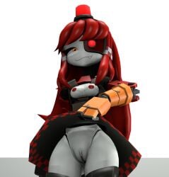 breasts mimi_sentry red_hair robot robot_girl skirt skirt_up team_fortress_2 tf2 vagina valve yellow_eyes