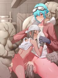 2girls age_difference ass blue_hair blush breasts brown_hair censored closed_eyes clothed_sex clothing cum cum_in_pussy cum_inside female from_behind game_cg interspecies kinoshita_(air_hike) male mass_rape mosaic_censoring orc orc_male orc_ni_maketa_kuni orc_ni_maketa_kuni_5 penetration penis pussy rape short_hair small_breasts spoils_of_war spread_legs tank_top tank_top_lift vaginal_penetration young