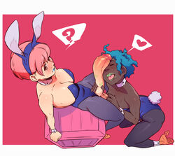 big_breasts big_penis breasts bunny_ears bunny_girl bunnysuit cleavage dark-skinned_female dark_skin dickgirl erection female freya_(starhump) futa_on_female futanari heart intersex large_breasts penis simple_background starhump