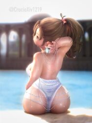 ai_edit bathing_suit brown_hair crucioxiv1219 ffxiv final_fantasy_xiv gpose(ffxiv) gpose_(ffxiv) hourglass_figure krile_(ffxiv) krile_mayer_baldesion krile_mayer_baldesion_(ff14) lalafell ponytail shortstack