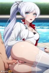 1boy 1boy1girl 1girls ai_generated anus artist_name ass blue_eyes blush breasts cleavage cropped_jacket cum cum_in_pussy earrings female hair_ornament hi_res jacket jewelry long_hair looking_at_viewer medium_breasts necklace nude on_side open_mouth patreon_logo patreon_username penis ponytail pool poolside pussy rule34lab rwby scar scar_across_eye scar_on_face sex solo_focus straight thighhighs thighs uncensored vaginal_penetration vaginal_sex very_long_hair water weiss_schnee white_hair white_thighhighs