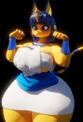 3d animal_crossing ankha ass bandage black_eyes blue_hair bracelet cat_ears cat_girl cat_tail female female_only large_breasts makeup necklace palmtreerothic scrag_ankha scrag_boy_(model) short_hair sideboob skirt tagme thick_thighs voluptuous wide_hips yellow_body yellow_fur