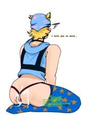 ass_out blonde_hair cum cum_in_ass cum_inside femboy jjba johnny_joestar jojo's_bizarre_adventure pink_vibrator sitting stars steel_ball_run straps thigh_highs tight_stockings twink vibrator vibrator_in_ass