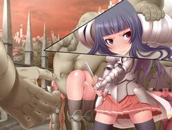 2girls 3girls angry armor blue_hair blush breasts castle censored cum cum_in_pussy cumdrip female interspecies kinoshita_(air_hike) large_breasts legs long_hair looking_away mass_rape monster multiple_girls no_panties orc orc_male orc_ni_maketa_kuni orc_ni_maketa_kuni_5 pussy red_eyes skirt spoils_of_war standing sweat sword thighhighs thighs weapon