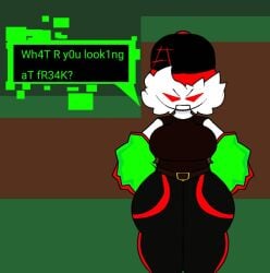 1girls block_tales breasts chat_bubble clothing griefer_(block_tales) medium_breasts roblox roblox_game robloxian tagme thedoofus3000 thick_thighs thighs