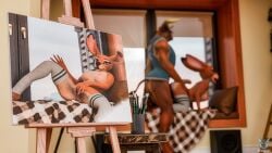 16:9 3d_(artwork) anthro ass background_sex bed blender_(artwork) bovid bovine bowbar_(vlad-lox) breasts brown_body brush canvas cattle clothed clothing deer digital_media_(artwork) doggy_style duo easel female finger_fuck fingering foxibiki from_behind_position fur furniture genitals hi_res horn inside legwear loimu_(character) long_ears male male/female male_penetrating mammal muscular muscular_male nipples nude paintbrush painting penetration penis sex simple_background smile stockings tail topwear vaginal_penetration vulva widescreen window
