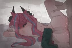 1boy 1girls animal_humanoid arknights arknights:_endfield big_penis blush bodily_fluids deep_penetration dragon dragon_humanoid faceless_character faceless_male female genital_fluids genitals hair hand_on_another's_thigh head_down hi_res highlights_(coloring) horn horned_humanoid human humanoid humanoid_focus hypergryph long_hair lying male mammal matutake matutake_(matutake_yk0) mythological_creature mythological_scalie mythology not_furry penetration penis pink_hair raised_leg scalie shaking studio_montagne sweat tail tail_scales trembling twintails vaginal_fluids x-ray_view yvonne_(arknights:_endfield)