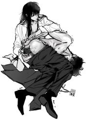 1boy anal anal_object_insertion anus clenched_teeth clothes_pull commentary_request curled_up dildo female flustered greyscale highres holding holding_sex_toy id_card kim_dokja kitty7love37393 long_hair male_focus monochrome object_insertion omniscient_reader's_viewpoint pants pants_pull sex_toy teeth yoo_joonghyuk