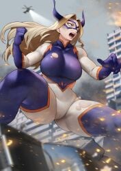 mount_lady yoshi55level giantess huge_breasts wardrobe_malfunction huge_thighs cameltoe superheroine destruction badass