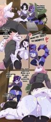 absurd_res anthro anthro_on_anthro anthro_penetrated anthro_penetrating anthro_penetrating_anthro areola blush bodily_fluids bodily_fluids_in_pussy bottomwear breasts breeding_kink breeding_request clothed clothing comic cum cum_in_vagina cum_inside daddy_kink darling_(darlingsnep) duo female female_penetrated fingering fur genital_fluids group hi_res houseplant koriander_(goodtuber420) lamp larger_male legwear listening male male/female masturbation necktie office office_clothing office_lady pants pencil_skirt penetration purple_body rylie_ringtail sex size_difference skirt smile standing_masturbation stockings text trio upskirt white_body white_fur xstupid_furryx