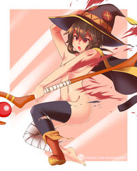 1girls breasts clothing_damage enf female female_only fireball kono_subarashii_sekai_ni_shukufuku_wo! looking_back lost_clothes megumin moonbunny nude small_breasts solo