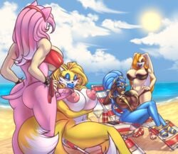 2017 amy_rose anthro beach big_breasts black_lipstick blue_lipstick breasts canine clothed clothing corruption cream_the_rabbit cum cum_on_breasts dickgirl eyewear female fox furry futa_on_female futanari group hair hands_on_hips hedgehog huge_breasts hypnosis intersex intersex/female jewelry lagomorph lawn_chair lips long_fingernails long_hair long_nails makeup mammal meshpet mind_control nude penis rule_63 seaside silver_fly sitting sonic_(series) sonic_the_hedgehog spiral_eyes sunglasses swimsuit tails yellow_lipstick